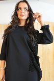 Oscar Maya Sequin Panel Cocoon Tunic Black